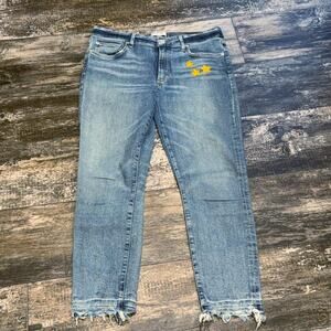 AGOLDE Jeans Womens 31 Blue Denim‎ High Rise Star Embroidery Distressed Raw Hem